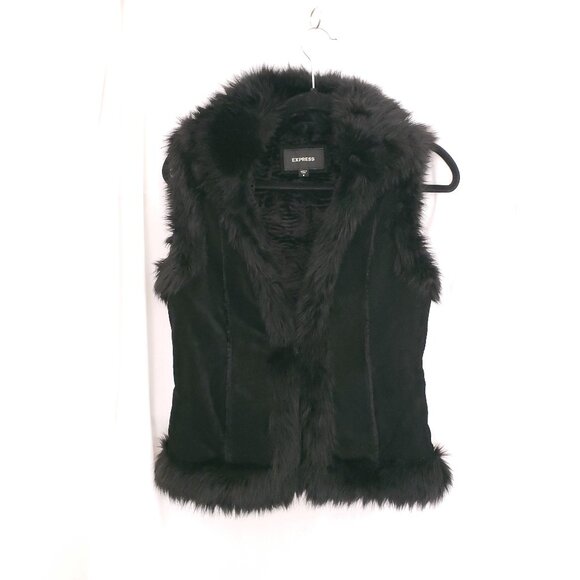 Express Black Leather and Faux Fur Sleeveless Collar Stylish Vest Size Small - Picture 1 of 16